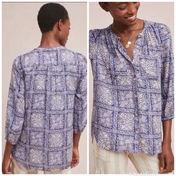 Anthropologie Akemi + Kin Coconino Button Up Top Paisley Patchwork Purple Sz M - Picture 3 of 11